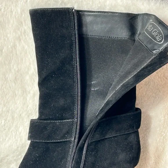 Bella Gioia Black Faux Suede Stiletto Heeled 4”Pointed Toe Zipper Boots Size 7.5 - Picture 9 of 11